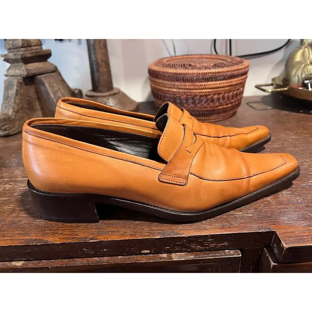 Vintage Bama Leather Penny Loafers Made in Germany Tan Square Toe Size 8.5
